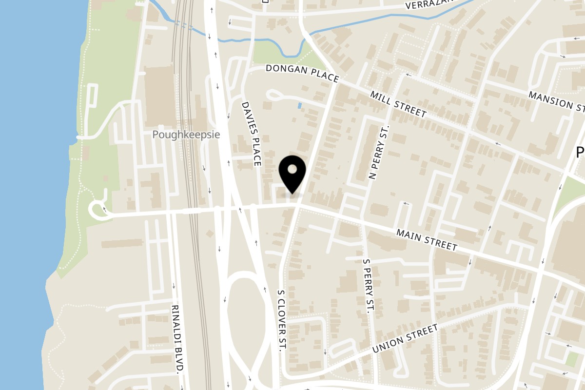 Map showing the location of El Azteca Mexican on 97 Main St in Poughkeepsie